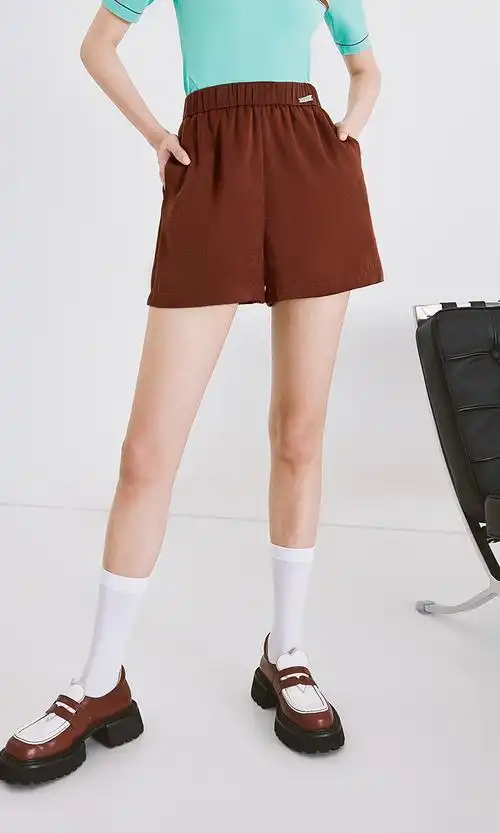ochirly欧时力短裤女2022新款夏棕色裤子直筒高腰 啡色810 m【图片