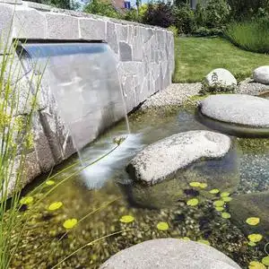 户外大型瀑布出水口加长不锈钢流水槽庭院花园鱼池水景观流水造景