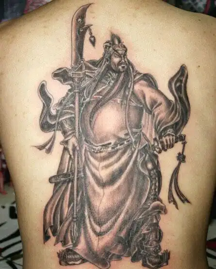 关公满背男士纹身图案