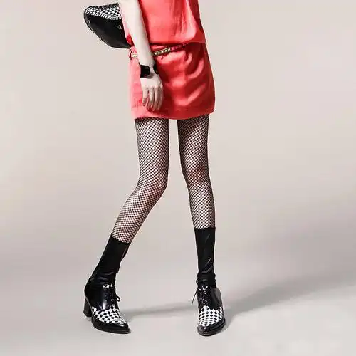 欧美网纱拼皮打底裤 紧身裤cbspc019 黑色 xs