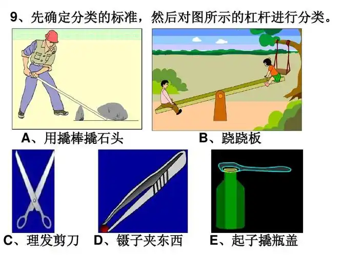 9,先确定分类的标准,然后对图所示的杠杆进行分类.