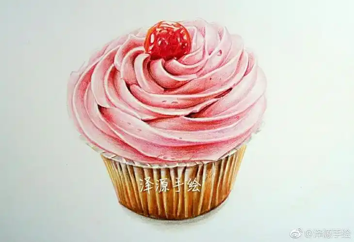 彩铅教程 | 粉红冰激凌纸杯蛋糕