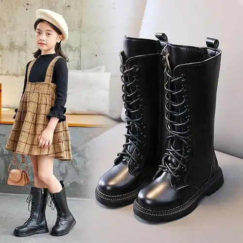 女童长靴子长筒靴202秋冬季新款小女孩高筒靴儿童公主黑色皮靴潮