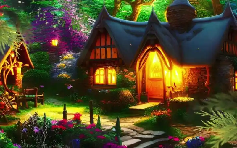 【白噪音】童话世界梦幻的小屋庭院|喷泉水流声等