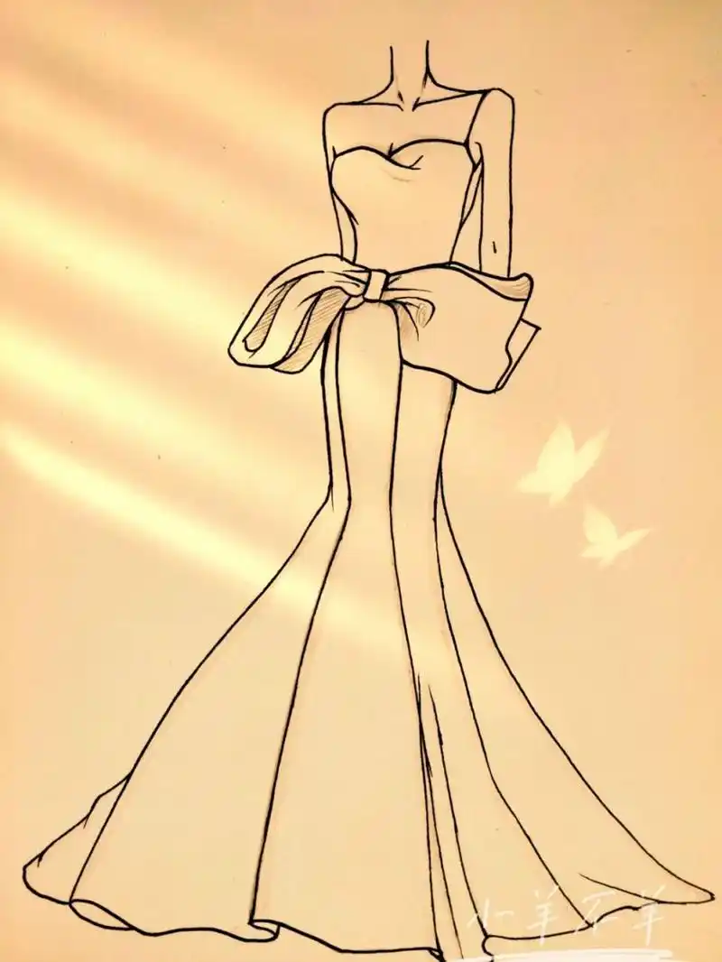 美女黑白简笔画#绘画教程54(附过程) 婚纱礼服手绘简笔画74绘画过程