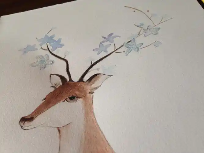 水彩画《梅花鹿》