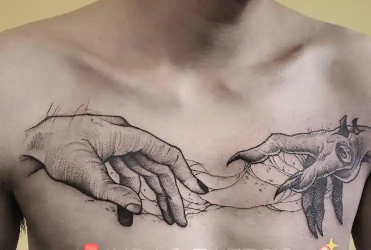 暗黑风花胸纹身图片胸部纹身图案