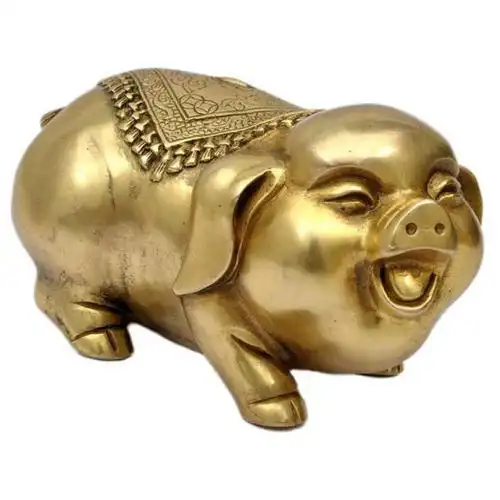 易水阁 开光黄铜猪摆件 金猪生肖猪强力招财聚财镇宅化煞摆件