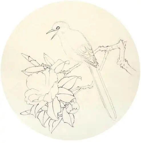 案例分析|圆形纸面花鸟画《红山茶与黑头喜鹊》创作精讲