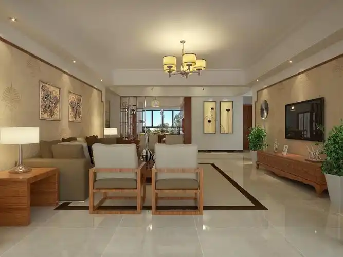 简约新中式风格128平三居客厅装修效果图