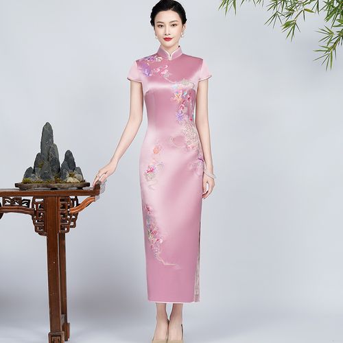 钱塘佳人筱惊鸿高端私人量身定制真丝长旗袍走秀演出服宴会礼服