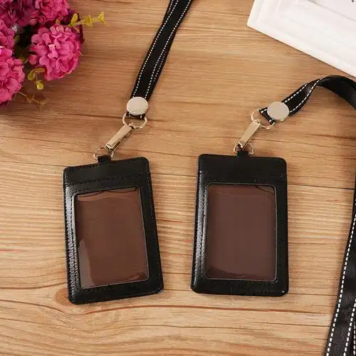 厂家专业定制皮质证件套工牌套员工胸牌工作证卡学生卡套可带挂绳