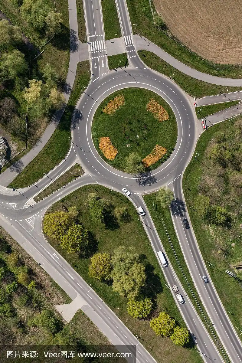 城市环形交叉口鸟瞰图