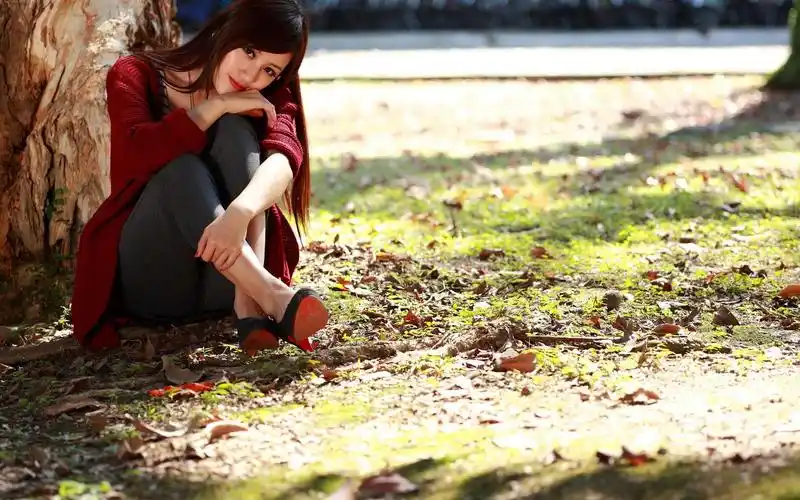 女孩坐在树下壁纸1152x864分辨率查看