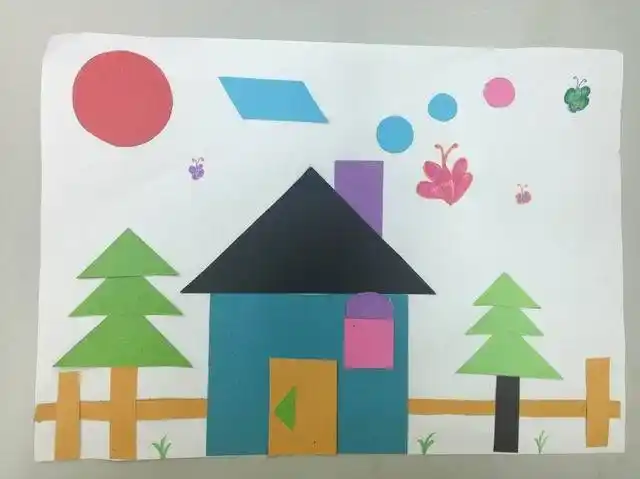 幼儿园几何图形拼贴画在幼儿园场景