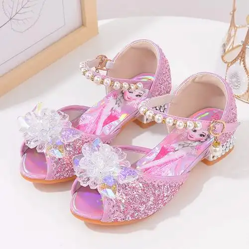 幼儿园宝宝公主鞋夏天女孩凉鞋爱莎儿童高跟鞋新款水晶鞋女童凉鞋