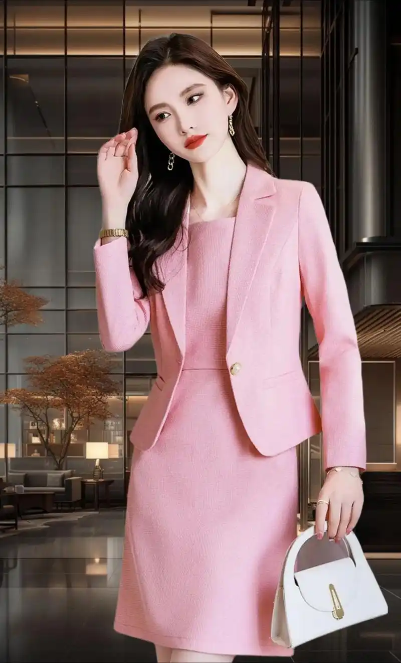 这款粉色西装套装女网红百搭高级感小香风气质女神范西 - 抖音