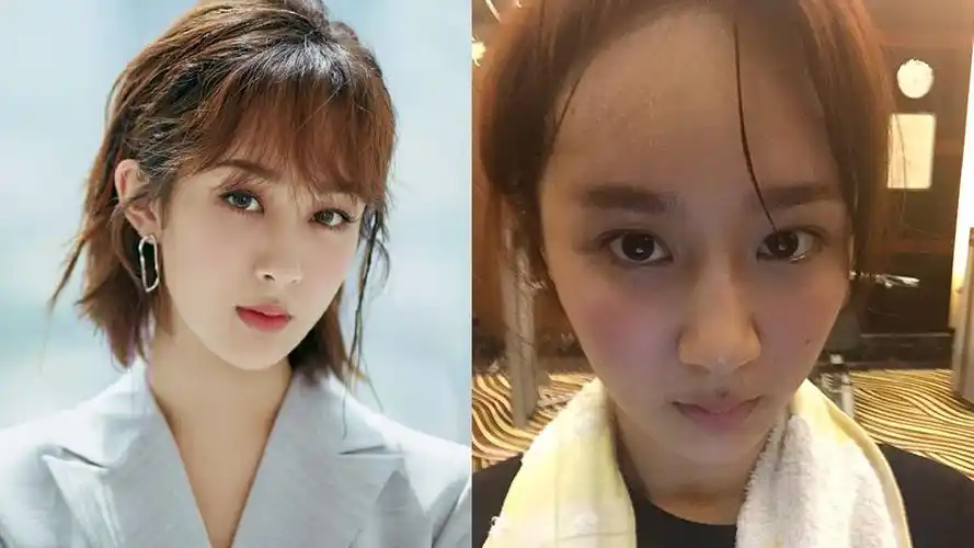 卸妆后李沁素颜还是小美女一枚,皮肤状态很好,只是眉毛比较淡,可是看