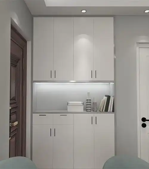 两居室现代简约玄关装修实景图片欣赏-简约风格入户鞋柜装修设计效果