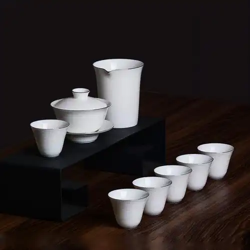 成艺德化陶瓷水波波纹怡心茶具套装白瓷盖碗碗泡茶整套茶具