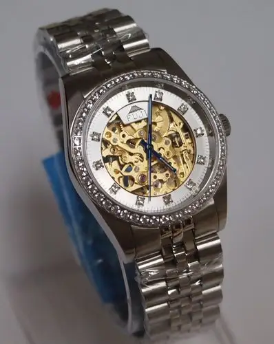 **fuji富士品牌全自动机械蓝宝石镶钻双镂空陀飞轮男手表