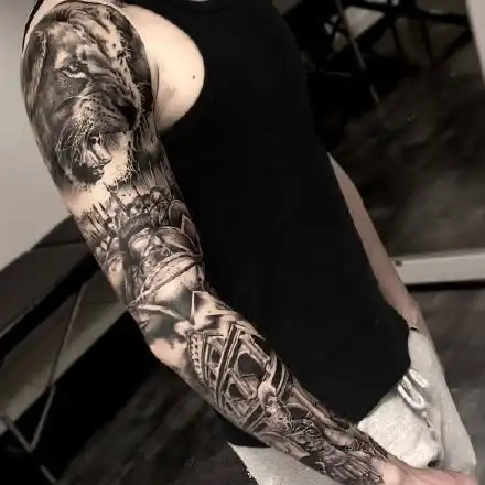 写实风格的黑灰大花臂纹身图案(9/10)