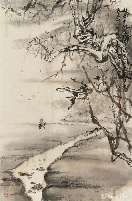 马致远《天净沙·秋思》曲意_作品在线展_赵晨(水墨肖像)作品展_赵晨