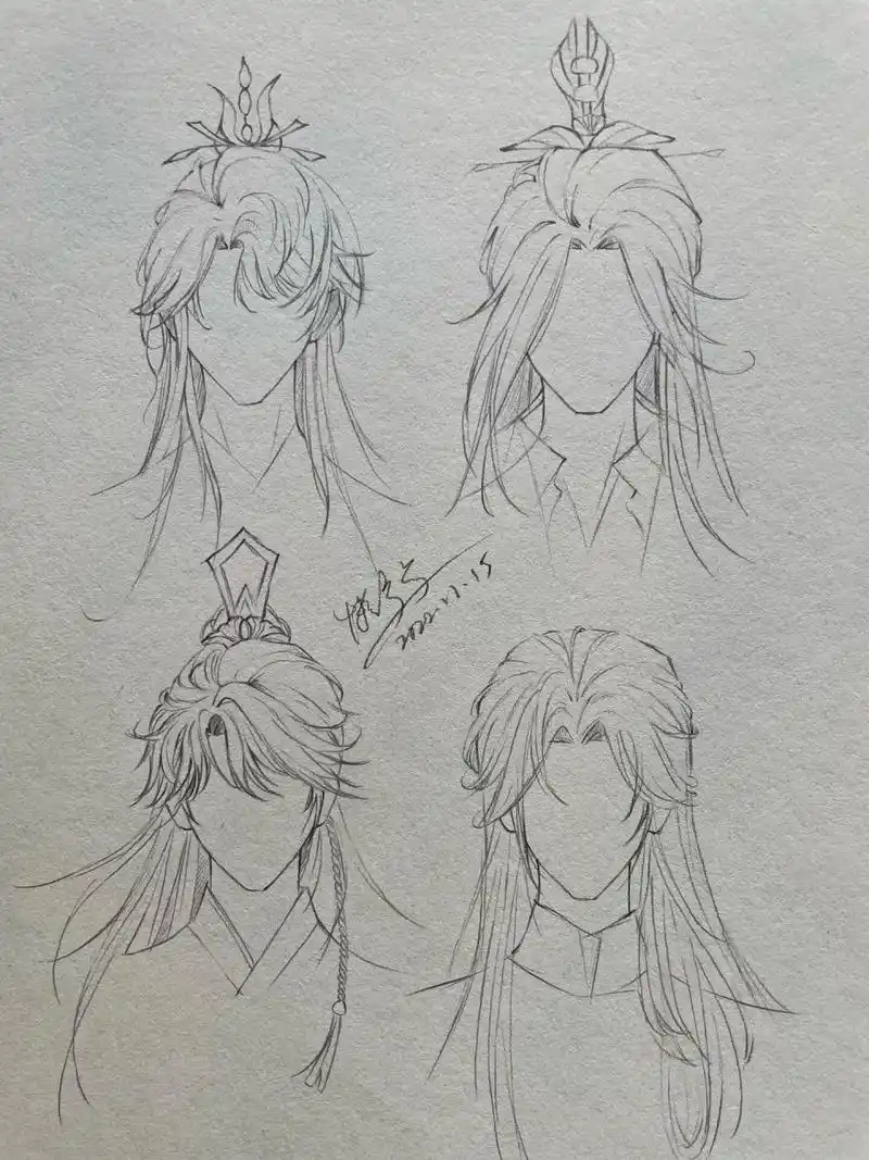 古风游戏男发型 练习临摹了一组游戏里的人物发型,一提到游戏动漫人物