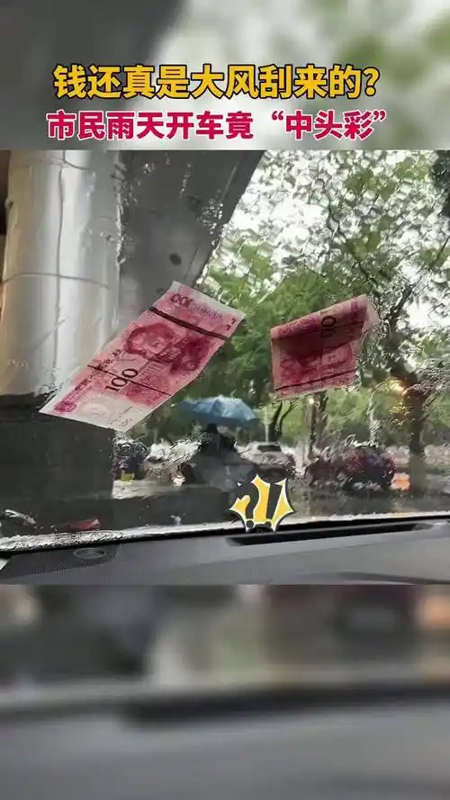 还真有钱是大风刮来的武汉一市民雨天开车中头彩网友可以刮我脸上吗