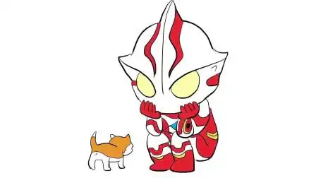 可爱的梦比优斯奥特曼与小猫咪儿童卡通简笔画