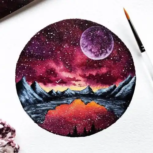 水彩画简单星空水彩画简单星空画