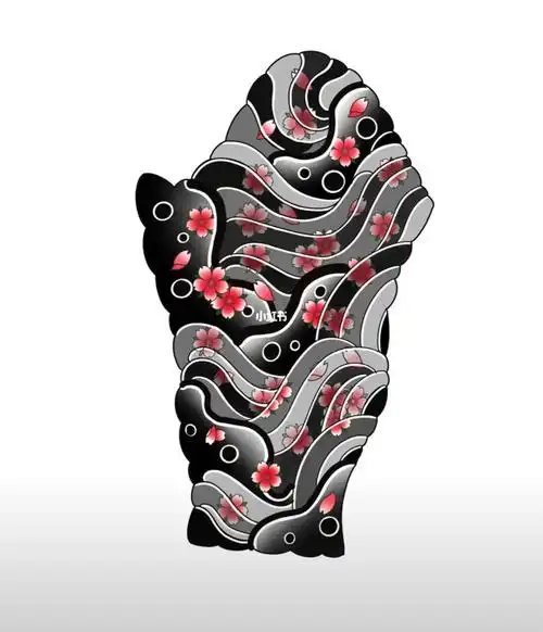 樱花老传统花腿纹身图案手稿