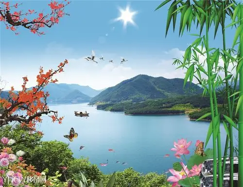 > wj-5342 山水画 竹子 梅花 鹤 关键词:wj-5342山水画竹子梅花鹤荷花