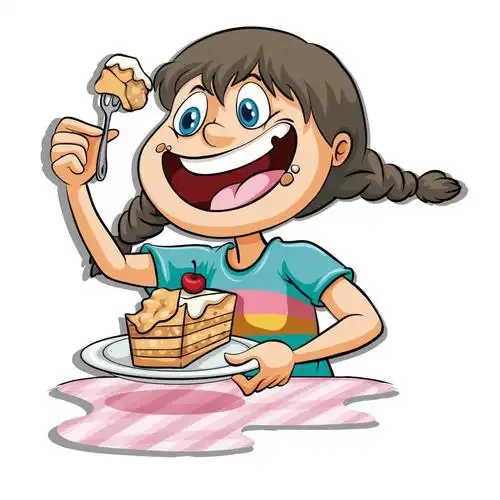 卡通小女孩吃蛋糕png元素