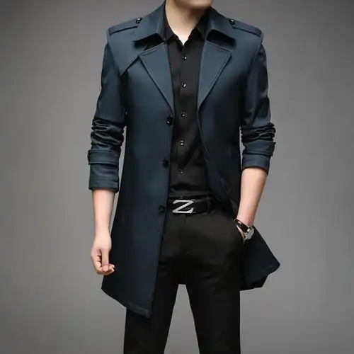 花花公子英伦时尚夹棉中长款风衣男秋冬季大码男士外套流行外搭