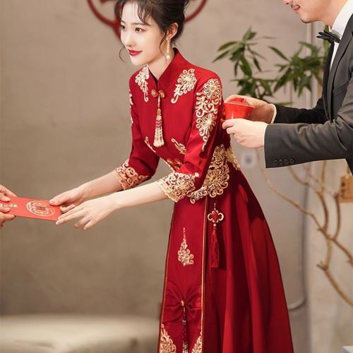 新娘敬酒服2021秋冬新款中式改良秀禾敬酒服结合新娘敬酒婚宴礼服