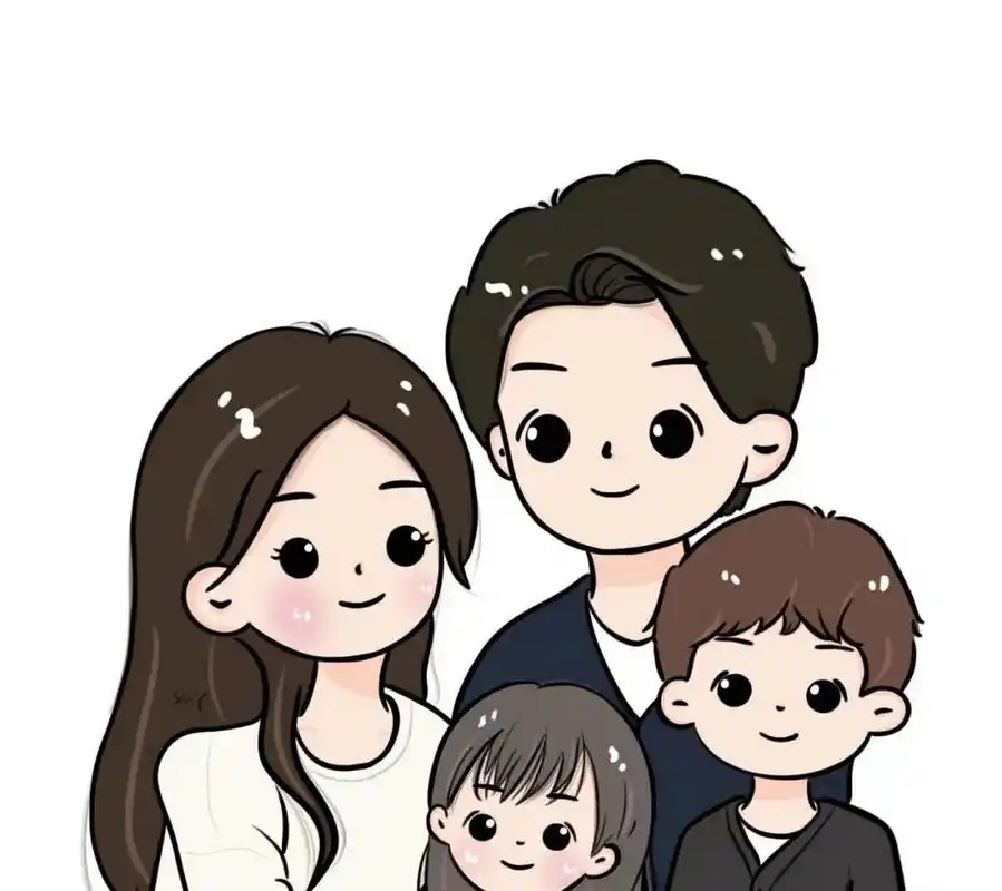 一家四口卡通形象 一家四口的全家福头像 99阳光温热,岁月静好 有