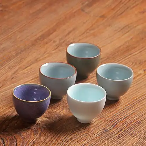 五窑杯陶瓷茶具套装主人茶杯汝窑开片建盏小杯茶杯