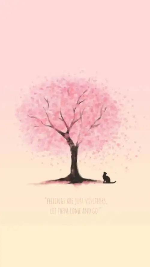粉色系简约清爽文艺碎花树小喵手机壁纸聊天背景