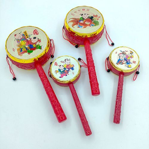 红色大号拨浪鼓塑料仿羊皮传统幼儿玩具手摇鼓地摊玩具批发-阿里巴巴