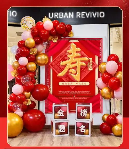 猫乐鱼寿宴布置老人生日场景过寿海报80大寿气球定制kt板背景墙寿宴