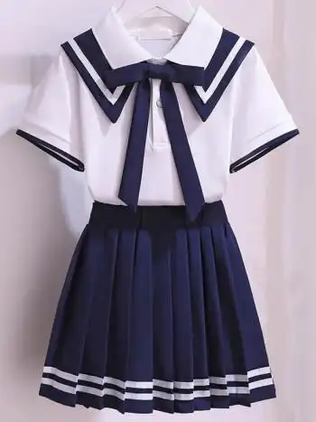 迪士尼disney儿童衣服女夏季女童jk套装中童女装小学生女小孩子裙子