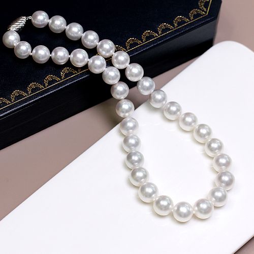 大颗粒澳白12-14mm高档大白海水珍珠项链正圆强光优雅高冷贵气