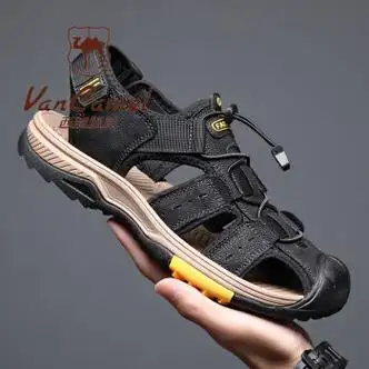 西域骆驼vancamel雨凉鞋夏季男款包头外穿涉水溯溪男士沙滩鞋爸爸黑色