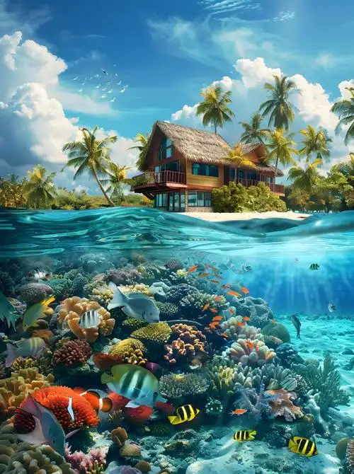 分享一组治愈系海底世界:五彩斑斓的鱼儿在水底游着