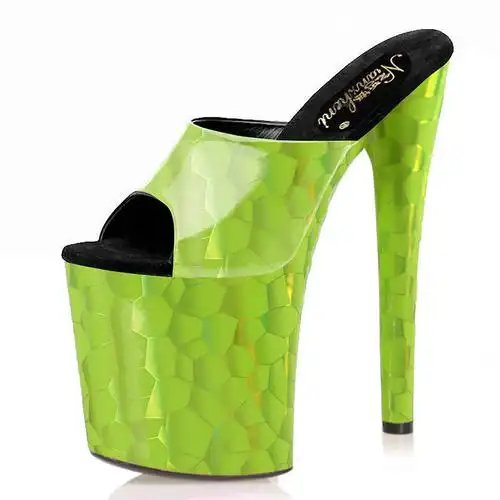 20cm绿色凉拖女鱼鳞纹性感钢管舞高跟鞋夜店恨天高模特走秀防水台