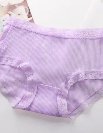 内裤女纯棉档中腰女士蕾丝性感全棉中腰少女生无痕三角裤头 301紫色