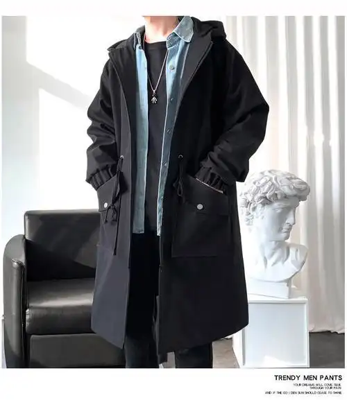 mikewill黑风衣外套男春春夏中长款男士春夏季男装2022新款日系休闲长