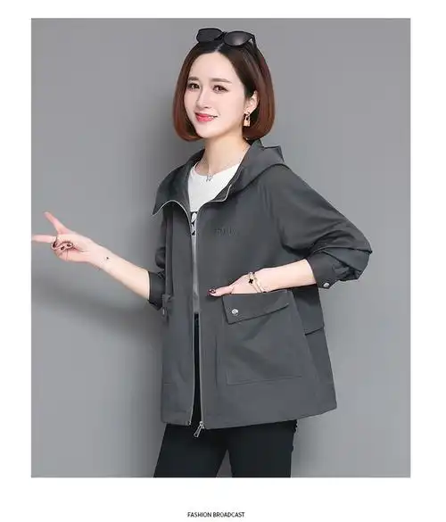 妈妈装春款外套女30岁到四十岁春秋女士中年女装短款风衣连帽小个子薄