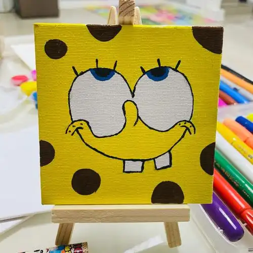 材料:10cm*10cm画板,小三角架,丙烯颜料,画笔.#丙烯画